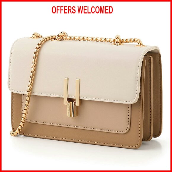 Faux Leather Crossbody Bag with Turn Lock Multiple Compartments Medium Size
